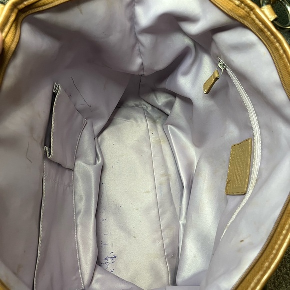 Coach Tan Shoulder Bag Purse with Purple Scarf AS IS - Picture 11 of 16